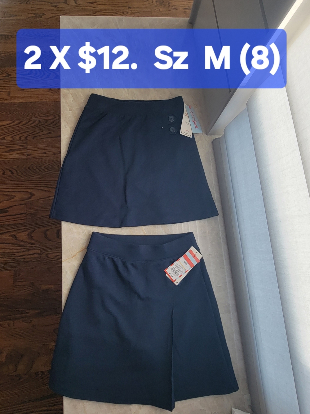 PACK OF 2 Girls' Size M(8) Pull-On Uniform Knit Skort - Cat & Jack Navy ($26)